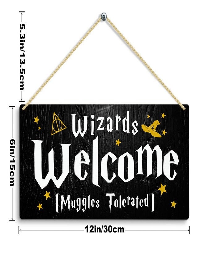 LOTHUY Wizards Welcome MuggleTolerated Sign, Gothic Magic Gifts Hanging Wall Plaque Signs for Kids Room Decor, Wizardry Welcome Sign for Front Door, Funny Magic Home House Bathroom Decor Sign 12 X 6 In - Image 2